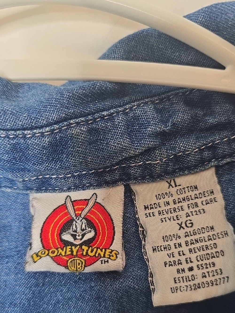 Y2k Warner Bros. Looney Tunes Denim Shirt with Tweety Bird - Picture 3 of 7